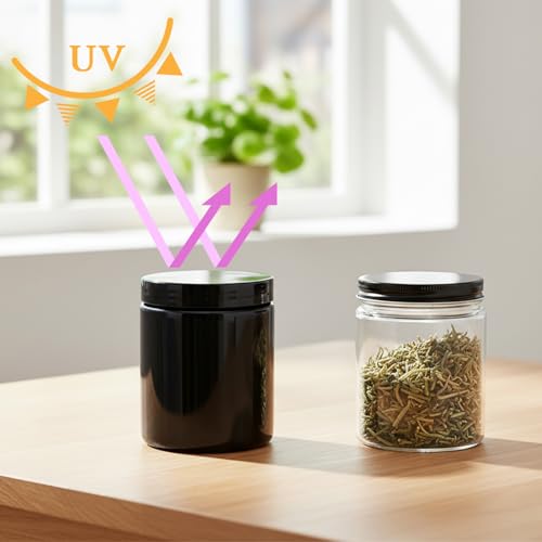 Black Glass Storage Jars Set of 4 - 8oz Airtight & UV-Protected Food & Herb Containers