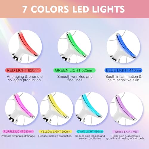 New Red-Light-Therapy-for-Face and Neck Massager,7 Colors Womens Skin Rejuvenation Lifting Facial Massager Tool,Lymphatic Contour Massager Face for Toning,Glow Boost (Pink)
