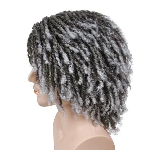 Ombre Grey Dreadlock Wig for Men 14 Inch Braided Fake Dreads with Bangs