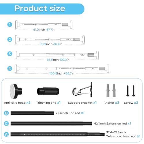 Black 2-Pack Tension Shower Curtain Rods 41-126 Inches No Drilling Outdoor Bathroom