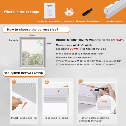 Persilux No Drill Light Filtering Cellular Shades - White 45"W x 64"H Variation of THIS listing