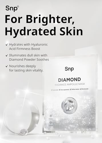 Diamond & Hyaluronic Acid Face Mask – Hydrating, Tightening, Rejuvenating Skincare Sheet Mask for Oily Skin – 10 Sheets