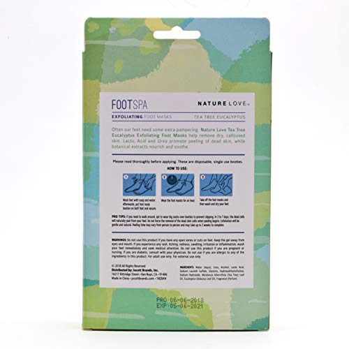 Nature Love Exfoliating Foot Mask | Tea Tree Eucalyptus | Lactic Acid and Urea | Gently Exfoliates and Removes Dead Skin | Paraben Free (3 Pairs) (Pack of 2)