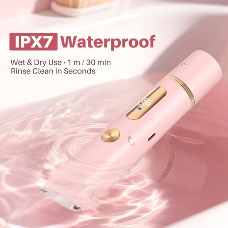 2025 Upgraded Bikini Trimmer for Women, Dual-Head Shaver with LCD Display, Ceramic-Blade Pubic Hair Trimmer, IPX7 Waterproof Wet & Dry Shower Shaver, Travel-Ready Gift Pouch (Light Pink)