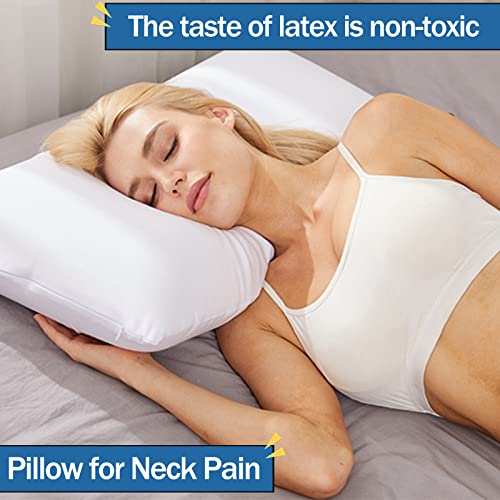 Fomwris Queen Latex Pillow - Medium Loft, Removable Cotton Cover, Breathable, Pressure Relief, Natural Support