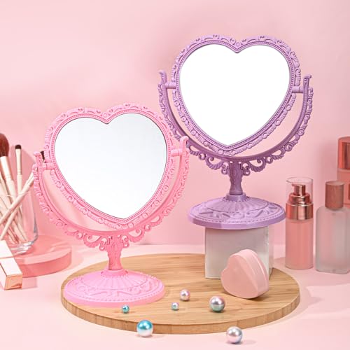 Lineshading 8-Piece Pink Heart Makeup Mirrors Set with Detachable Base