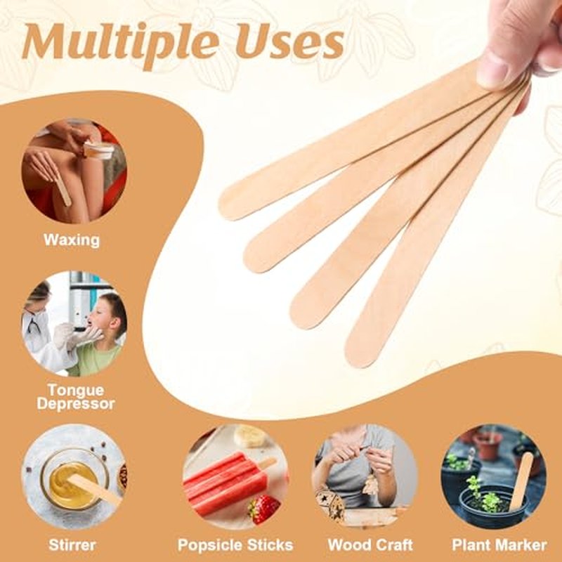 300 PCS 4 Style Waxing Sticks Wooden with Acrylic Organizer Assorted Wax Applicator Sticks Small Medium Large Popsicle Sticks Bulk Craft Sticks Jumbo for Body Legs Face WoodCraft Tongue Depressor
