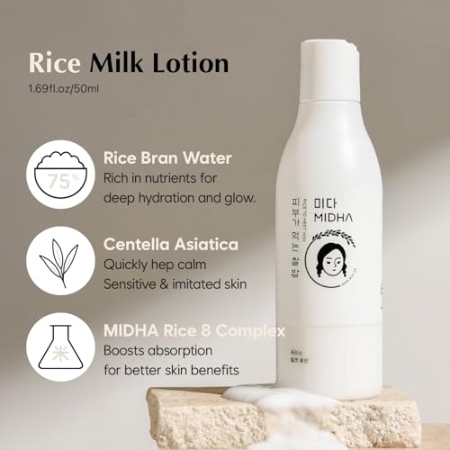 MIDHA RICE MILK LOTION, 6.76fl.oz/200ml, Deep Hydration, Soothing Care, Lightweight Nourishment ? Smooth Skin Texture, Radiant Finish, Glowing Complexion