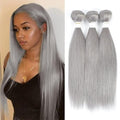 Pure Grey Sliver Human Hair Bundles - Straight Wave Brazilian Extensions 20/22/24 Inch