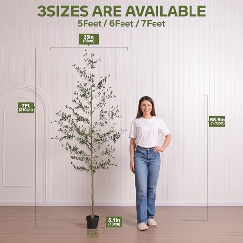 7ft Faux Olive Tree with Fake Trunk - Shady Lady Artificial Tree, UV Resistant