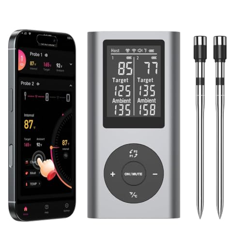 Wireless Meat Thermometer with 2 Probes - Bluetooth App Control, NIST Certified Accuracy