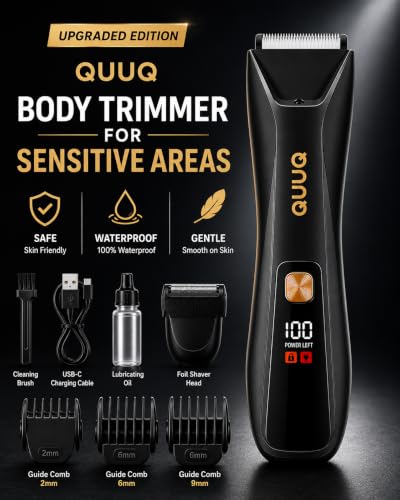Men's Waterproof Body Hair Trimmer with Skin-Safe Blades, LED Display & USB-C Charging