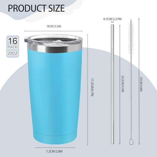 16 Pack Insulated Stainless Steel Travel Tumblers 20oz Bulk Set