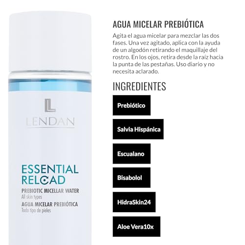 LENDAN - Micellar Water - Essential Reload Prebiotic - 200 ml - for All Skin Types - Alcohol and Paraben-Free Makeup Remover - Gentle Cleansing - with Prebiotic Ingredients