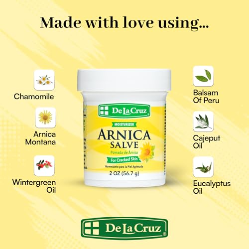 De La Cruz Arnica Salve - Foot Cream for Dry Cracked Heels and Feet - Moisturizing Hand Salve for Dried Hands - 24 Hour Moisture Foot Cream for Dry Cracked Feet and Rough Skin - 2 OZ (6 Pack)