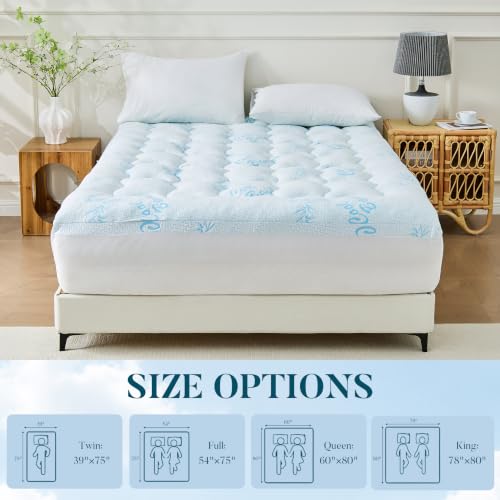 Light Blue King Cooling Gel Memory Foam Mattress Topper 78x80 in for Hot Sleepers