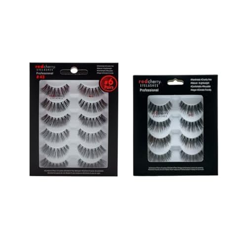 Red Cherry Eyelashes #43 False Eyelashes - Multipacks - 12 Pairs - Full Black - Handcrafted - Cruelty-Free - Vegan