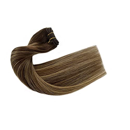 Valiilo Sew-In Hair Extensions 12 Inch #4T4P27 Double Weft Ombre Brown to Blonde Highlights