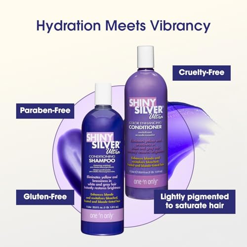 Shiny Silver & Purple Hair Shampoo Conditioner Set - 33.8 oz, Color-Correcting & Brightening
