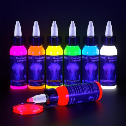Fluorescent Tattoo Ink Set - 7 Vibrant Neon Colors, 30mL Bottles