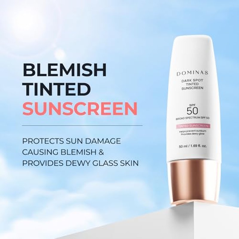 DOMINAS Dark Spot Tinted Sunscreen SPF 50 - Broad Spectrum UV Defense & Tone Correction with Panthenol, Lightweight, Non-Sticky, Hydrating Formula, Soothing & Glow, Korean Skincare, 1.69 fl oz