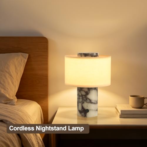 Calacatta Viola Marble Cordless Dimmable Table Lamp - Touch Control, 4000mAh