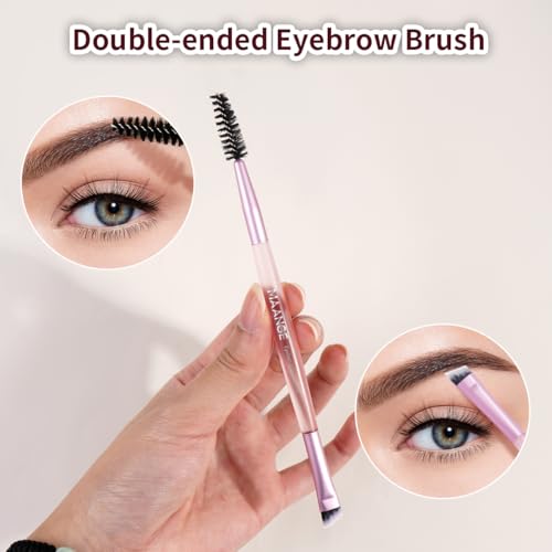 MAANGE 15 PCS Makeup Brushes Double-ended Makeup Brush Set Double Sided Angled/Round Top Brush Foundation Contour Blending Eyebrow Eyeshadow Concealer (Pink)