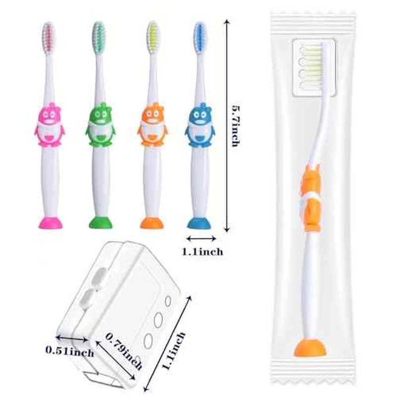100 Pack Kids Toothbrush Soft Bristles Toddler Cute Toothbrush Bulk with Suction Cup, Includes Travel Covers, Individually Wrapped Toothbrushes for Kid Home School Daycare Camp (Penguin)