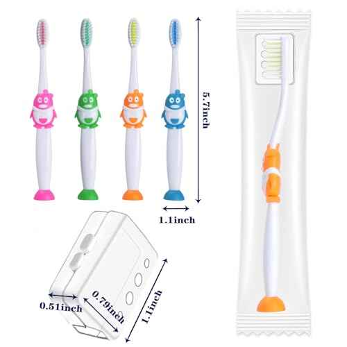 100 Pack Kids Toothbrush Soft Bristles Toddler Cute Toothbrush Bulk with Suction Cup, Includes Travel Covers, Individually Wrapped Toothbrushes for Kid Home School Daycare Camp (Penguin)