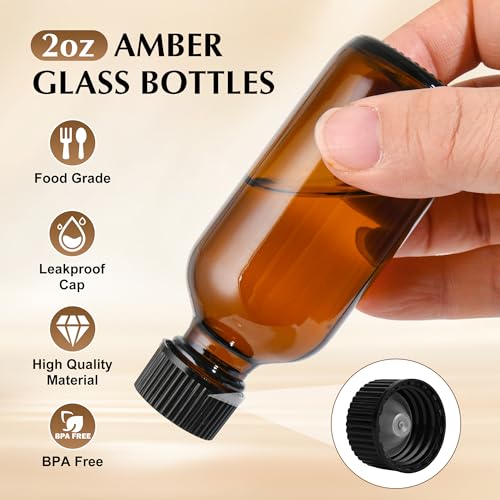 2oz Amber UV Glass Bottles with Lids - Leakproof Travel Containers 24 Pack