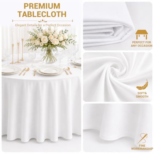 White Round Tablecloth 120 Inch, 10 Pack Washable Polyester Cover for Dining & Events - Variation of White / 10 Pack