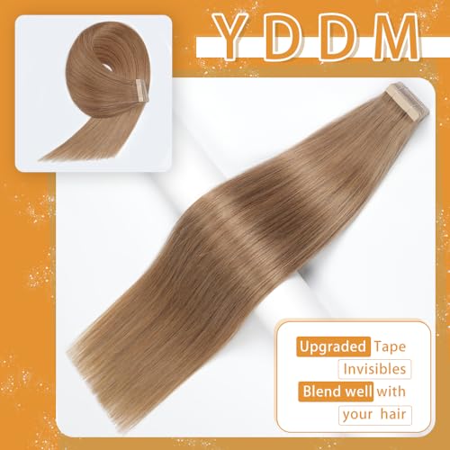 Light Brown Tape in Hair Extensions 22 Inch 20pcs Remy Human Hair - Seamless & Reusable