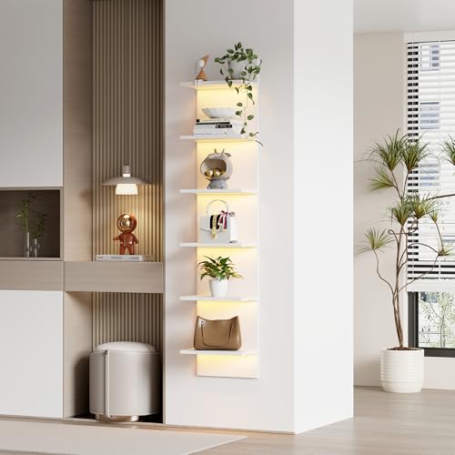 White 6-Tier Wall Shelf with RGB LED Lighting - 57-Inch Floating Storage