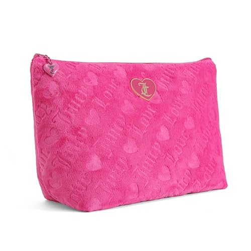 Juicy Couture Hot Pink Terry Cloth Heart Logo Makeup Bag - Travel Friendly
