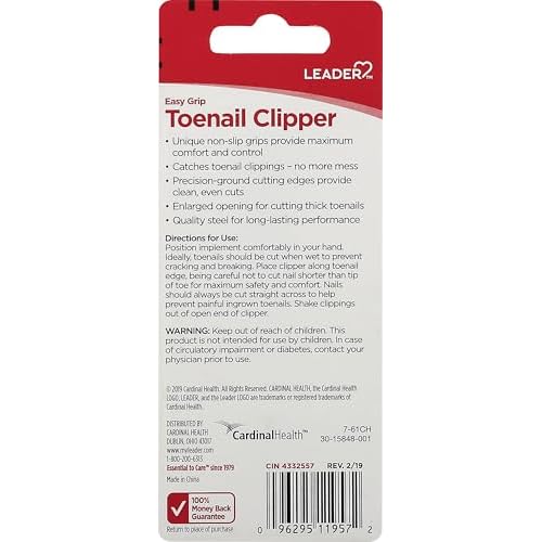 Leader Toenail Clipper for Adults, Easy Grip Nail Clipper, White & Blue, 1ct