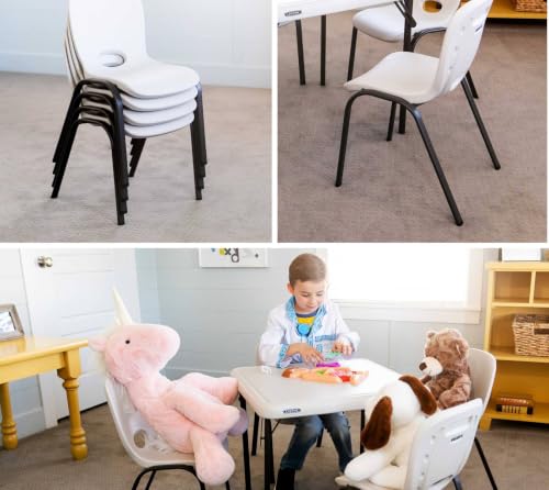 Kids Stacking Chairs Set - 4 Pack Almond Indoor Outdoor Durable Plastic