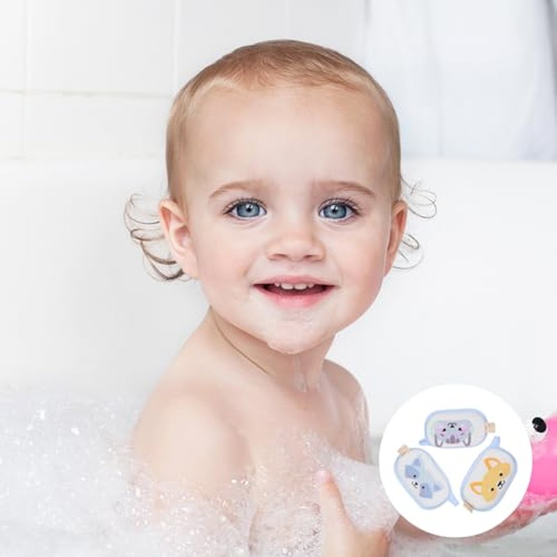 Baby Bath Sponge 3Pcs Soft Loofah for Kids, Gentle Skin-Friendly Mesh Scrubber, Cute Cartoon Design for Bathtime Fun & Daily Cleansing (Mixed)