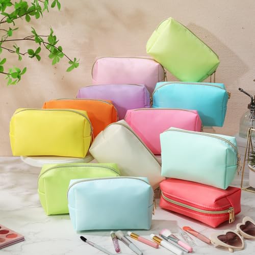 Nylon Makeup Bag Set - 12 Colorful Cosmetic Pouches with Foam Padding, Macaron Style
