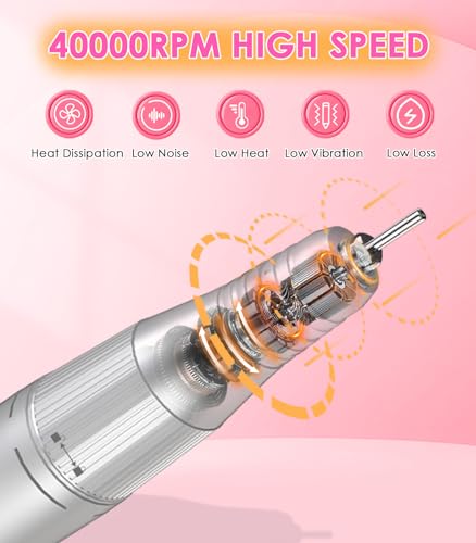 HOUSMV Portable Nail Drill E-File - White, Rechargeable, 40,000 RPM