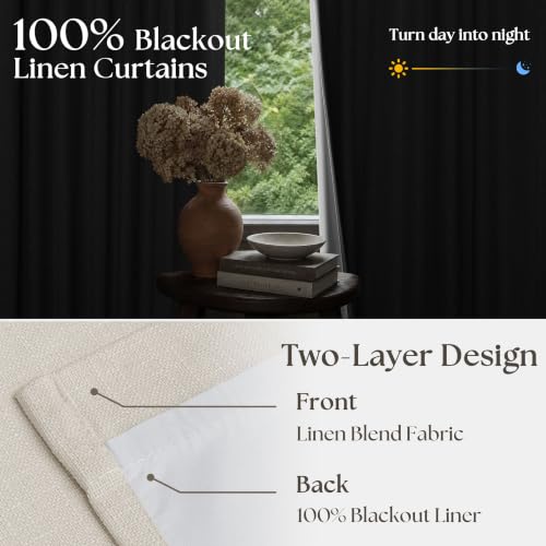 Natural Blackout Pinch Pleated Curtains 70W x 102L Dual Layer Block Sunlight