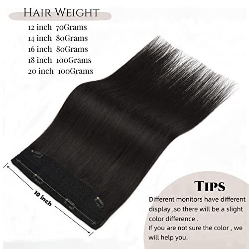 Wire Hair Extensions Human Hair 14 Inch Black - Easy to Wear, Natural & Thick