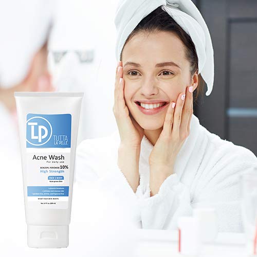 Tutta La Pelle Benzoyl Peroxide 10% Body Wash - Maximum Strength Acne Cleanser 6.7 oz