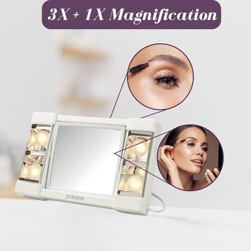 Lighted Makeup Mirror with 3X Magnification - White Vanity Mirror for Beauty & Grooming