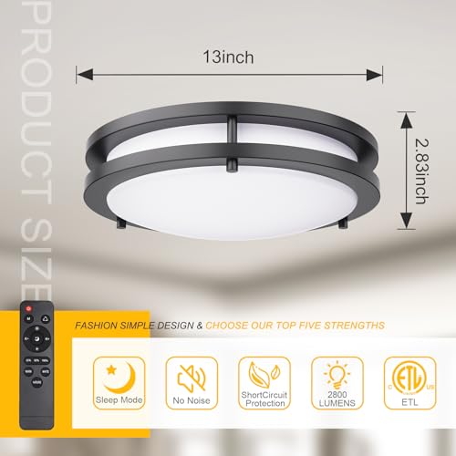Kalium 13-Inch Black LED Ceiling Light 2 Pack with Remote, Dimmable & Adjustable Color
