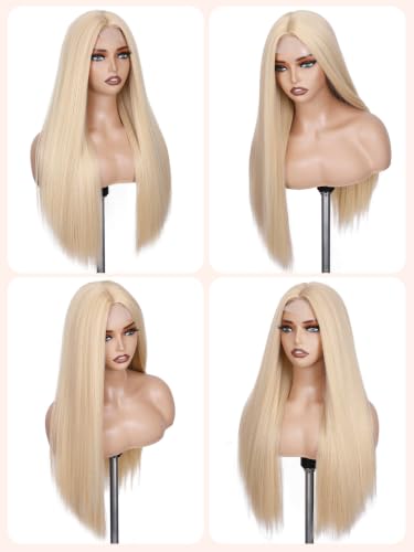 FAVE 26 Inch Blonde Straight Wig for Women - Long, Natural-Looking, Middle Part - Variation of Blonde