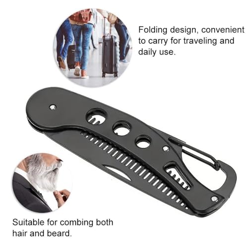 Stainless Steel Folding Beard Comb, Portable Multifunction Anti Static Comb for Men Mustache Styling