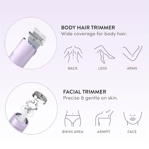 Purple Dual Head Bikini & Facial Trimmer for Women - Cordless Hair Removal Device