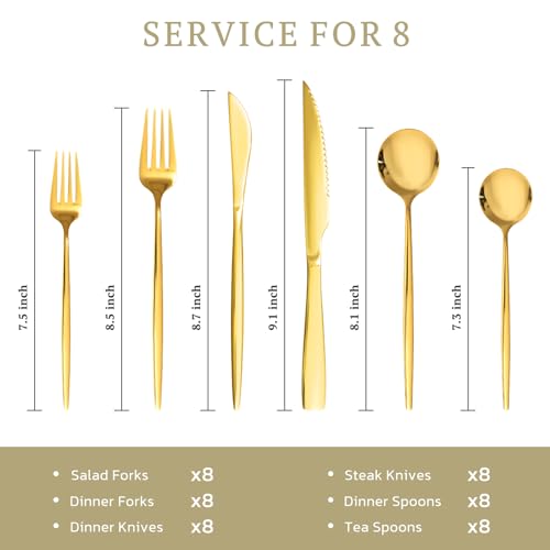 Elegant Gold Silverware Set 48-Piece Flatware Cutlery for 8 with Steak Knives