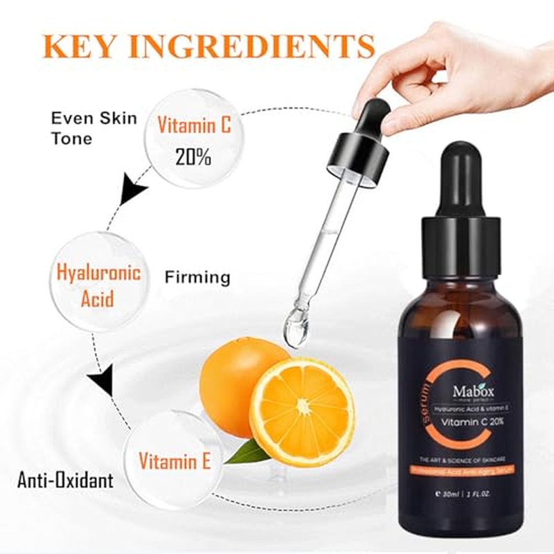 20% Vitamin C Face Serum With Hyaluronic Acid and Vitamin E- Facial Serum - Fade Dark Spots, Acne & Wrinkles, Smoothing Skin Serum for Face and Eye (1 fl.oz)