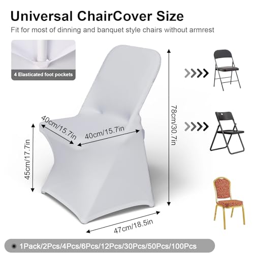 Trlyc White Spandex Chair Covers 50 Pcs - Wedding & Party Banquet Set (White-a)